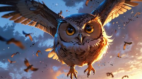 In a magical and inspiring mid-air scene, created with the heartwarming animation of Pixar and the dynamic artistry of anime,