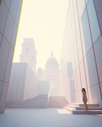 Explore the captivating fusion of soft, dreamy aesthetics and precise architectural color photography in this digital glitch 