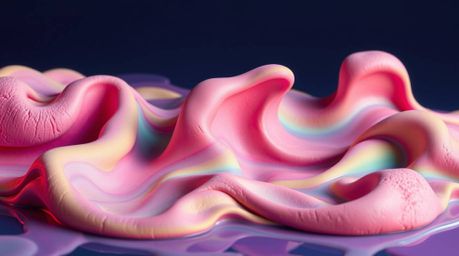 Experience the mesmerizing beauty of sculptural clay art infused with vibrant neon gradient textures flowing across a liquid 