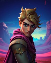 Embark on a vibrant adventure with a brave, Disney-esque hero navigating a stunning electric-colored desert. This captivating