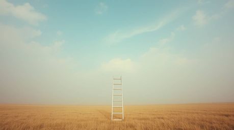 Explore the beauty of soft cinematic haze and candid street photography with this minimalist scene featuring a silver ladder 