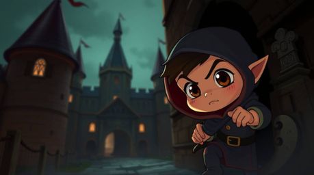 A captivating image portrays a charming and adorable thief with refined features as they embark on a daring mission: sneaking