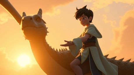 Experience a magical journey with a charming prince battling a fierce dragon in a visually stunning 1950s animation style. Ba