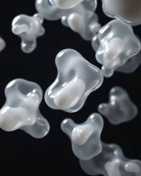 This captivating 3D render features translucent, fluid organic blobs gracefully floating in the vastness of space. Rendered i