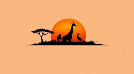 This geometric logo design is inspired by the serene beauty of a savanna sunset, featuring silhouetted giraffes and clean lin