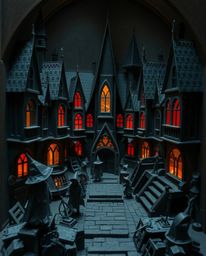 Explore a magical school brought to life with an intricate origami style, creating an eerie and unsettling atmosphere.  This 