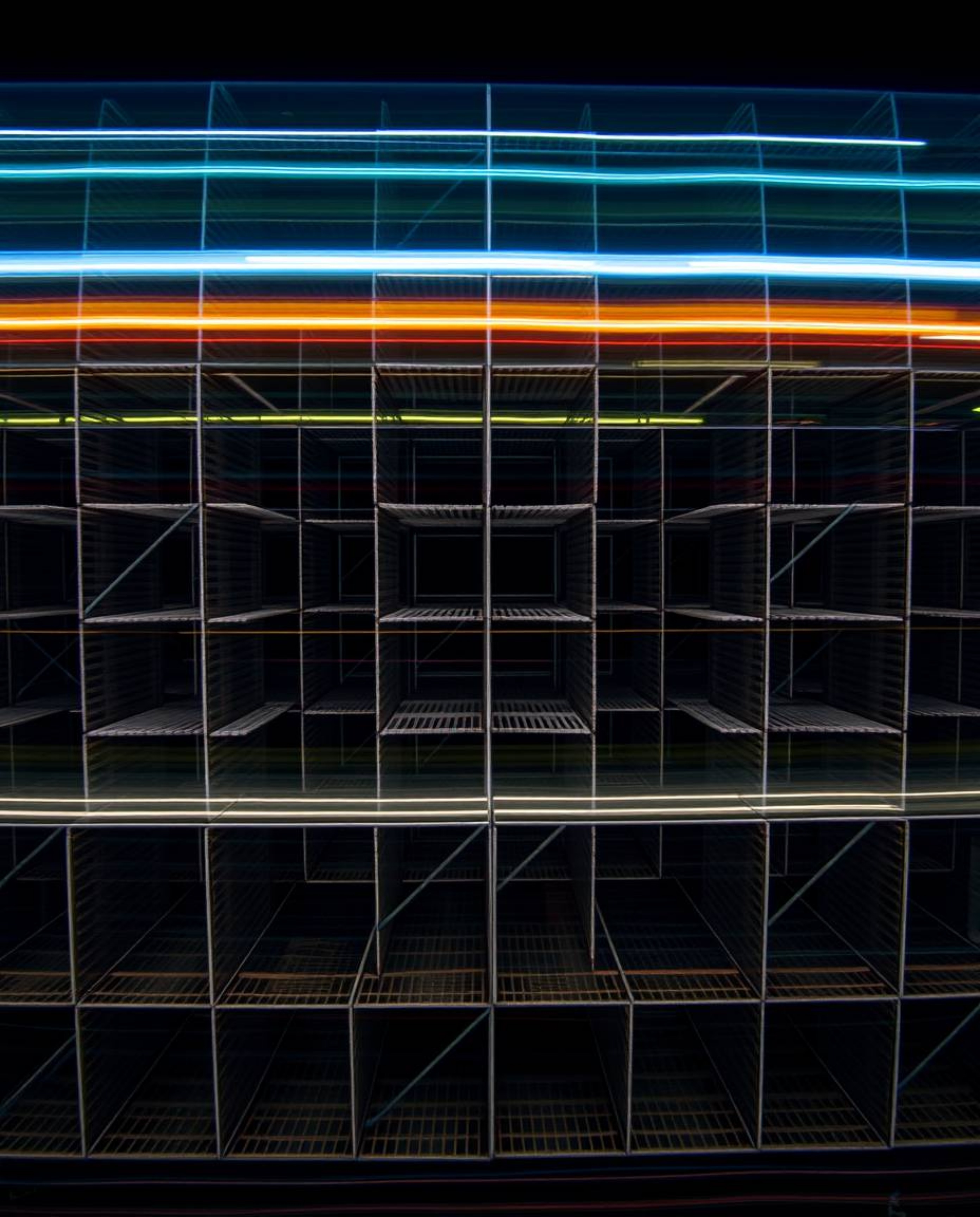 Explore a mesmerizing world of optical illusions with this long exposure photograph capturing a repetitive cube pattern in Es