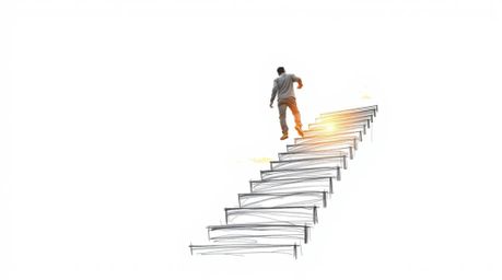 A captivating image of a silhouetted figure ascending a stone staircase into a radiant beam of divine light, set against a ba