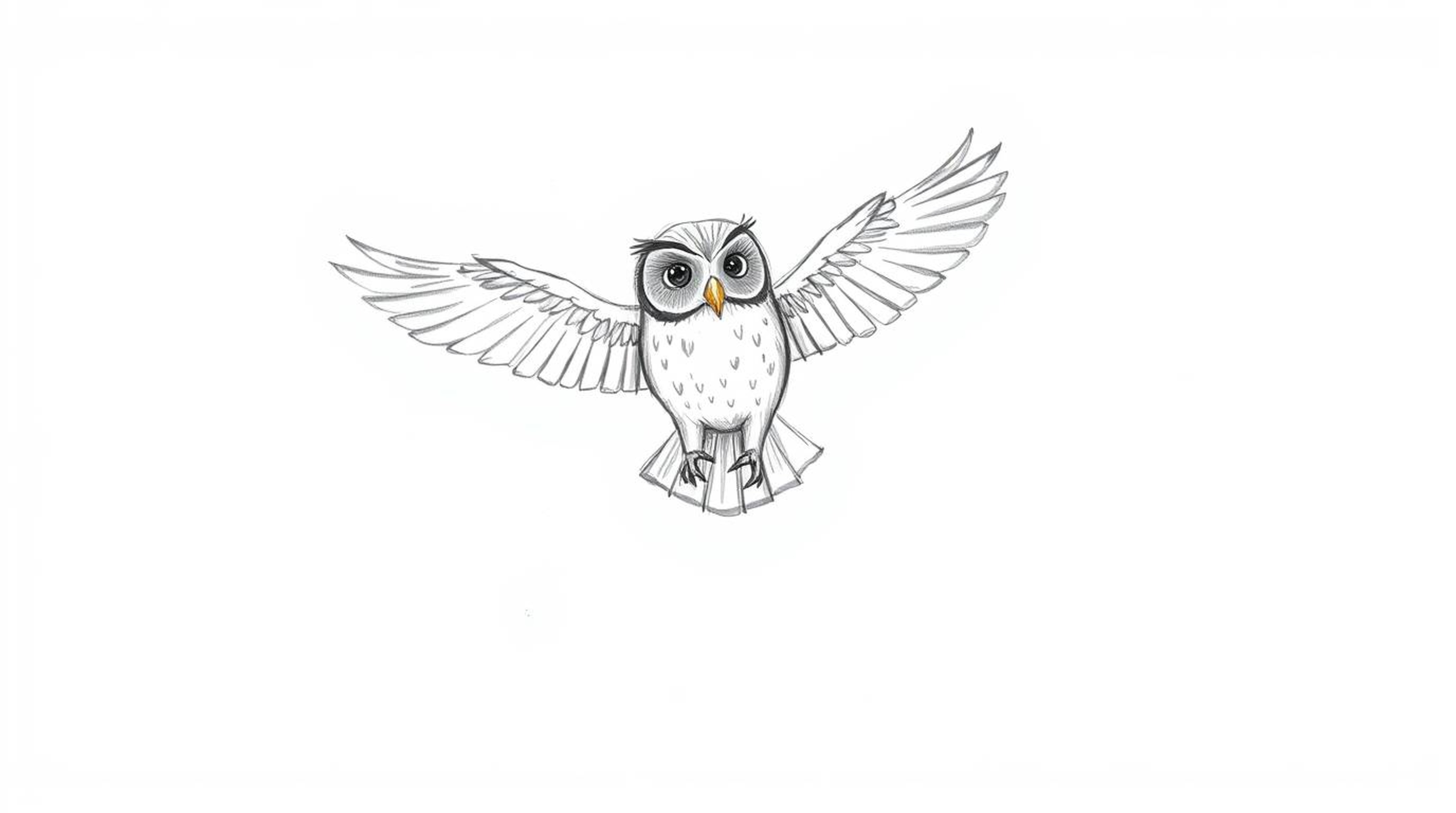 A captivating hand-drawn sketch in the style of Pixar depicts a blind owl, rendered with soft, textured pencil strokes, teach
