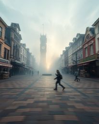 Experience the eerie stillness of an empty town square brought to life with dynamic motion and volumetric lighting. Dust and 