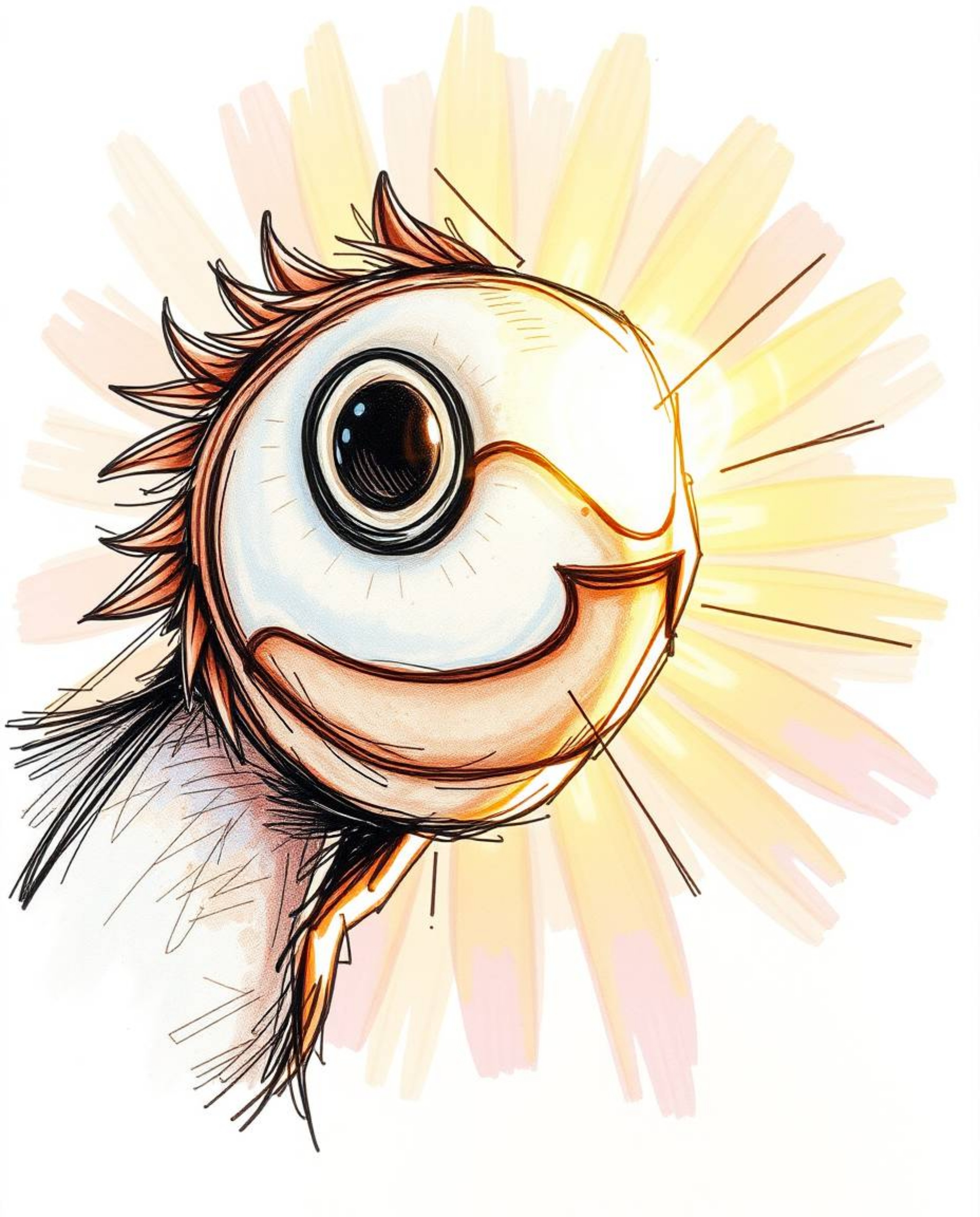 This image features a hand-drawn sketch in a colorful sketchnote style, bathed in a warm golden glow. An extreme macro close-