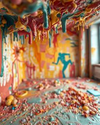Explore the mesmerizing beauty of a paint explosion captured in extreme macro close-up. This abstract artwork reveals intrica