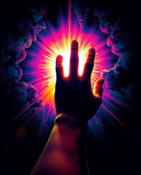A captivating image depicts a hand reaching towards a brilliant light emanating from an all-encompassing darkness.  Rendered 
