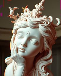 Explore a dreamlike world where classical sculpture meets digital decay. Adorable and charming features are juxtaposed with b