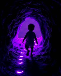 A high-contrast image showcases a child with olive skin embarking on a captivating adventure. Following a trail of ultraviole