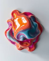 This captivating series showcases sculptural 3D fluid shapes reminiscent of mercury, rendered with a highly reflective surfac