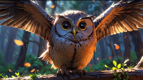 In a beautifully imagined scene, created with the emotional depth of Pixar and the expressive style of anime, a wise blind ow
