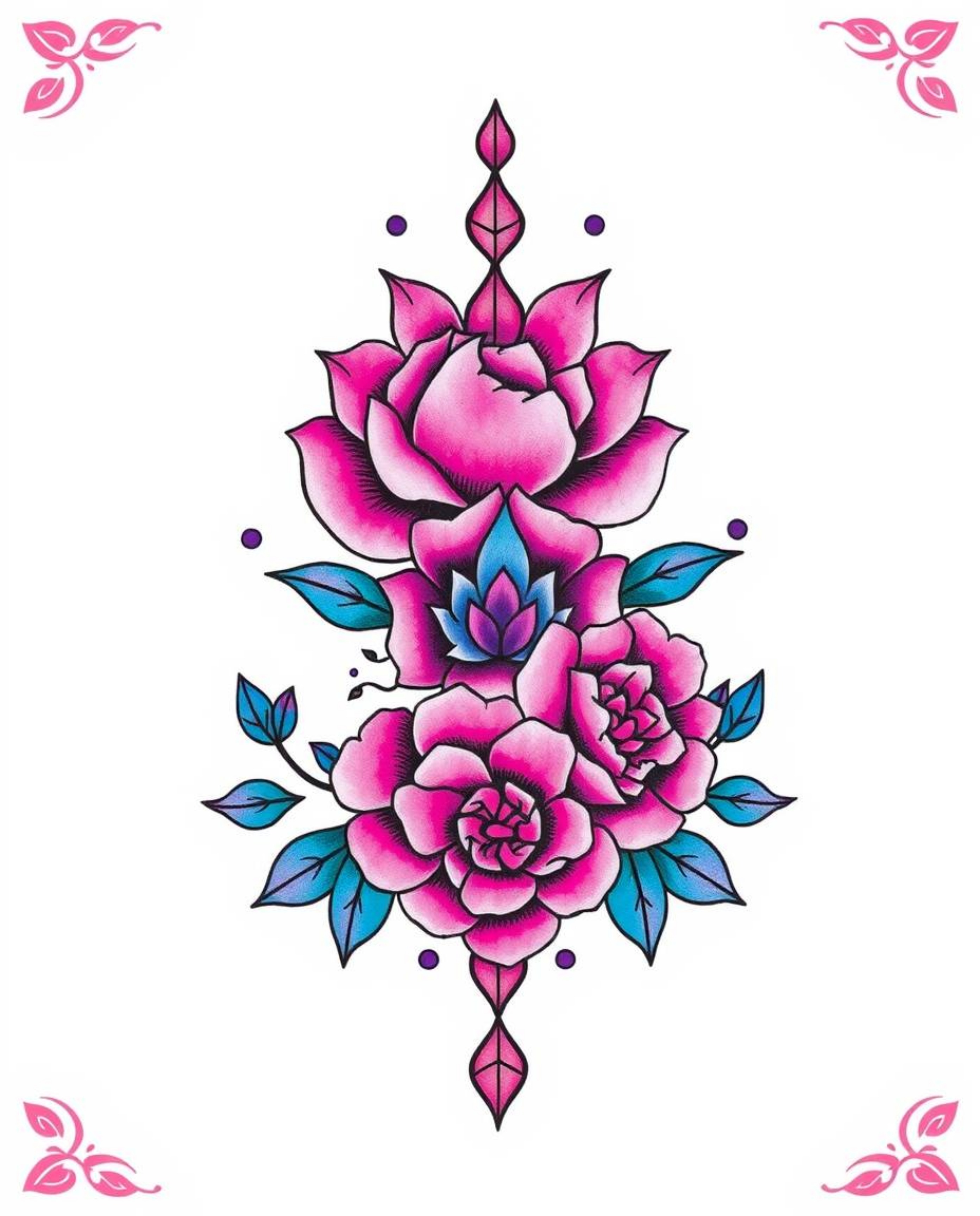 This artwork features a vibrant traditional tattoo art print with a retro flair, showcasing a soft gradient texture blending 
