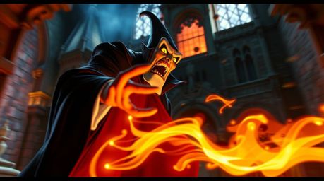 Witness the dynamic motion of a classic Disney villain as they cast a powerful spell within the ancient walls of a castle. Th