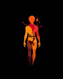 This logo features a warm-toned design inspired by a human silhouette, creatively formed from vibrant and dynamic splash patt