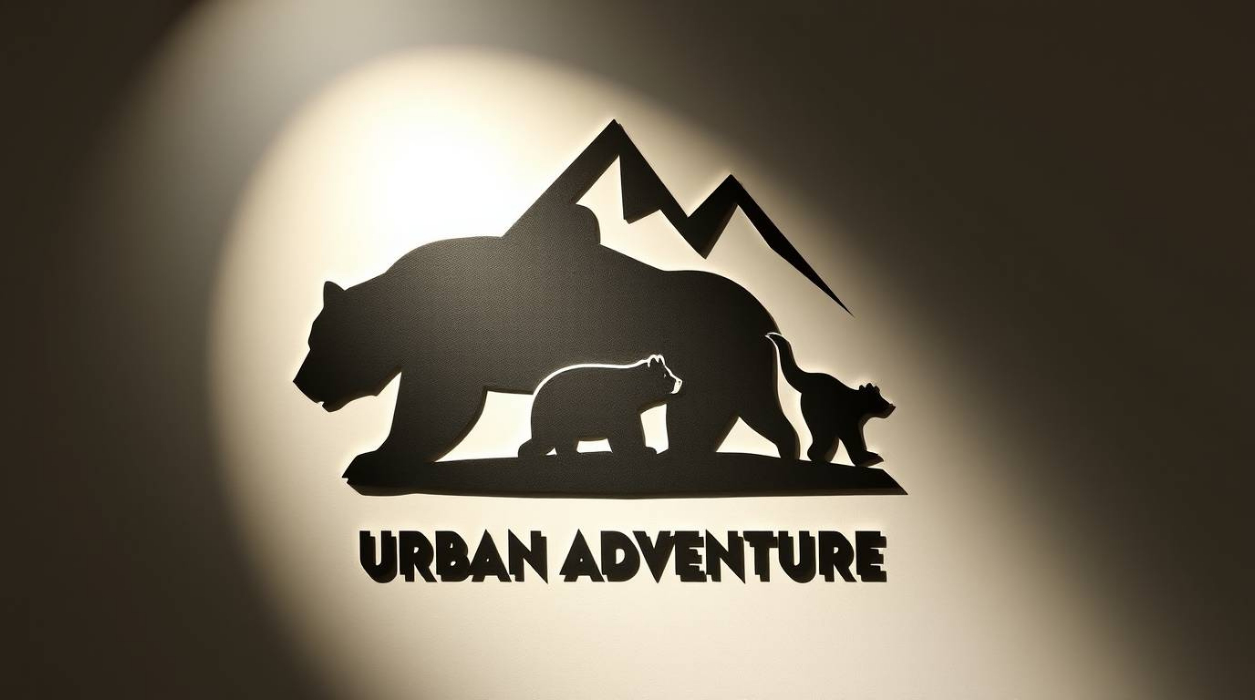 This artwork depicts a heartwarming urban adventure of a bear family, rendered in a modern style characterized by geometric s