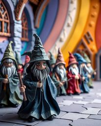 Discover a whimsical magical school brimming with young wizards, meticulously crafted from layered papier-mâché.  Admire the 