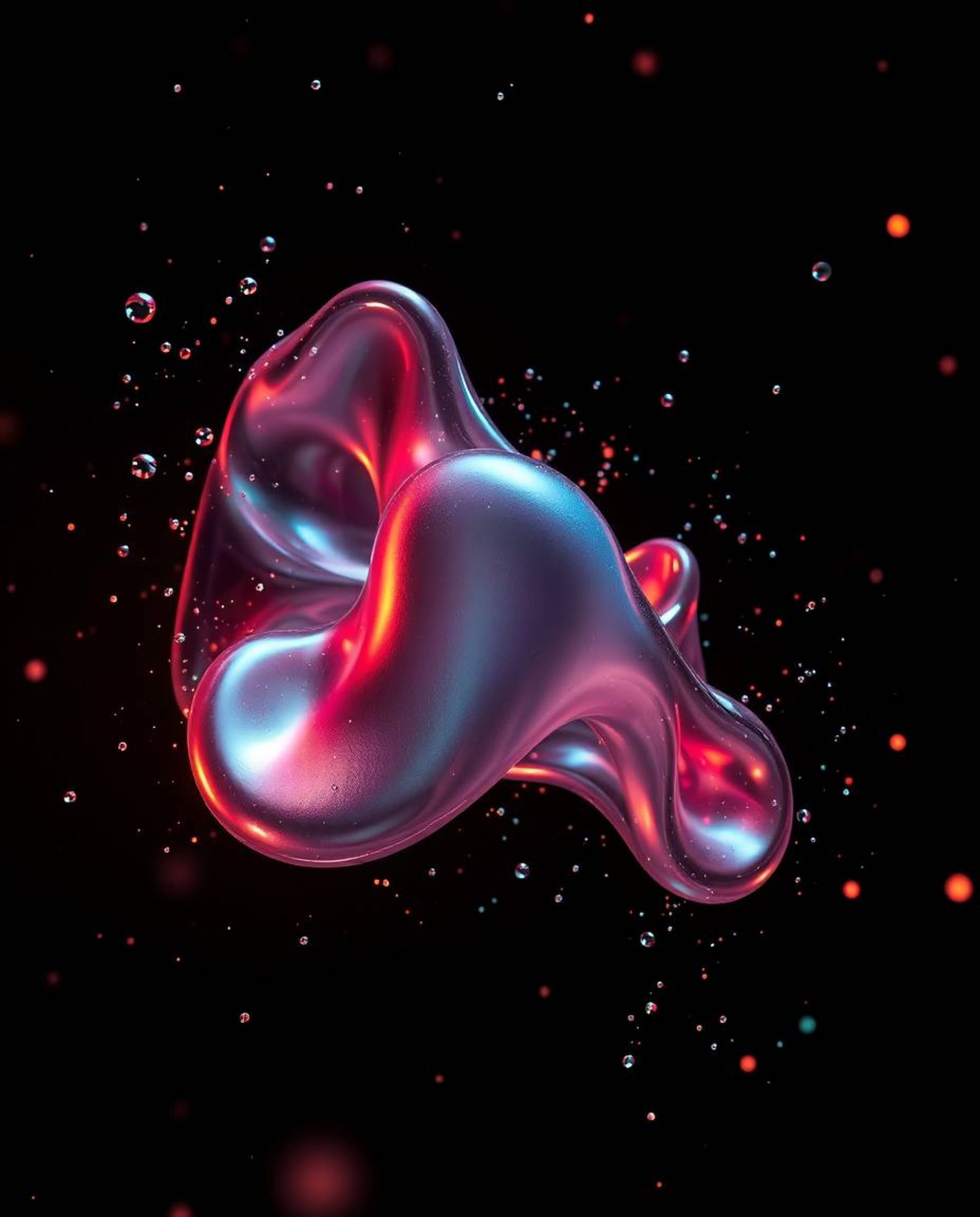 Explore mesmerizing futuristic sci-fi visuals featuring glassy fluid 3D shapes in constant motion, surrounded by captivating 