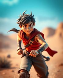 Experience a thrilling desert adventure with a brave hero in a captivating Disney-style setting. This vibrant scene features 