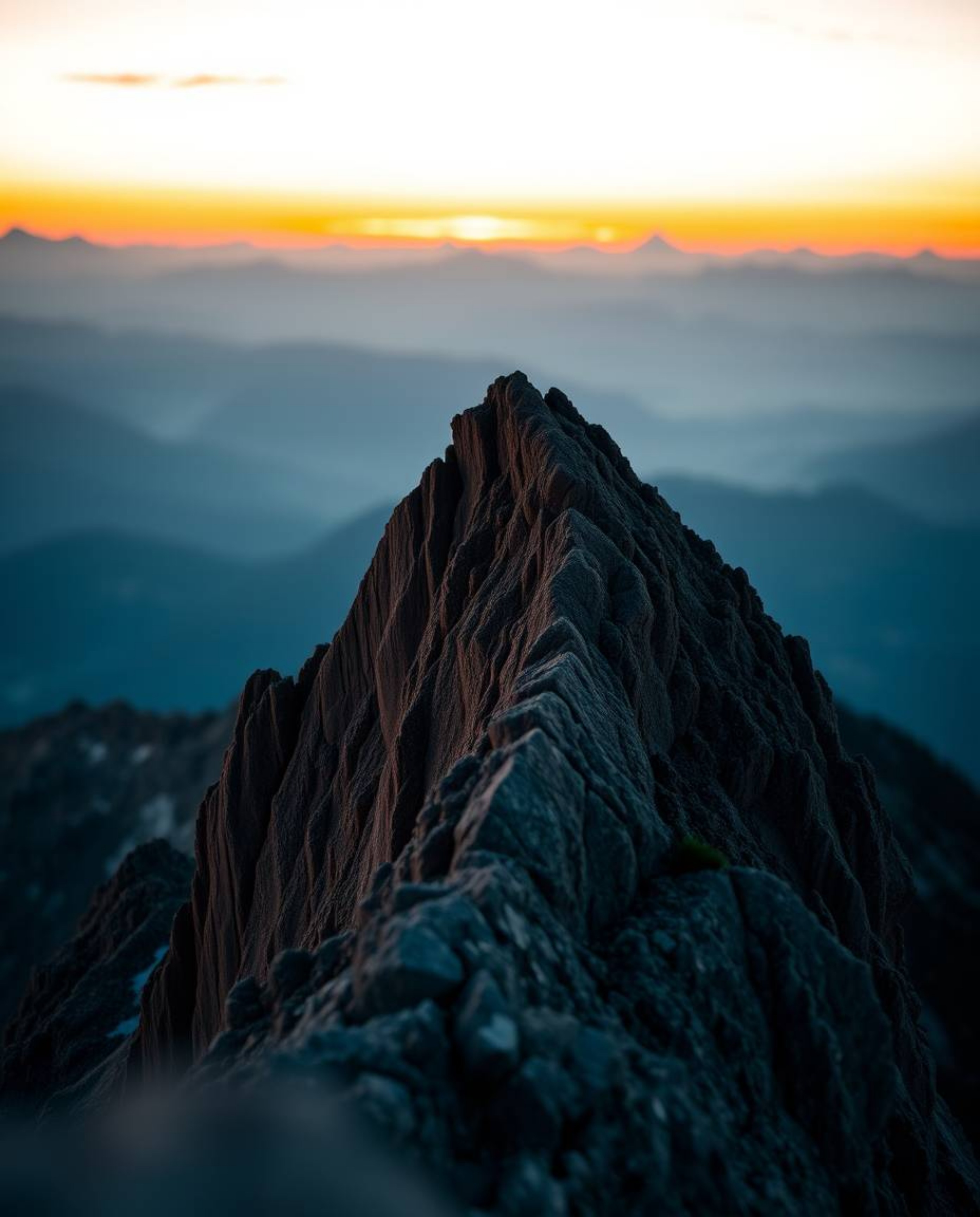 Behold a captivating high alpine peak sunset featuring a rich, deep teal blurred bokeh effect. This image masterfully combine