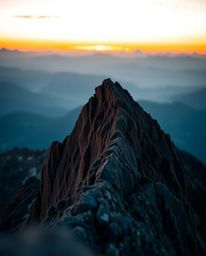 Behold a captivating high alpine peak sunset featuring a rich, deep teal blurred bokeh effect. This image masterfully combine