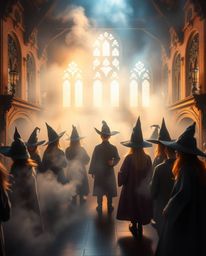 Enter a magical school teeming with young wizards, where a soft, dreamy atmosphere pervades. Hazy, soft light dances across t