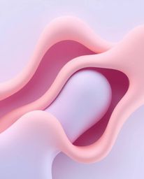 This artwork showcases modern flat design principles with abstract liquid forms rendered in 3D. The use of pastel colors and 
