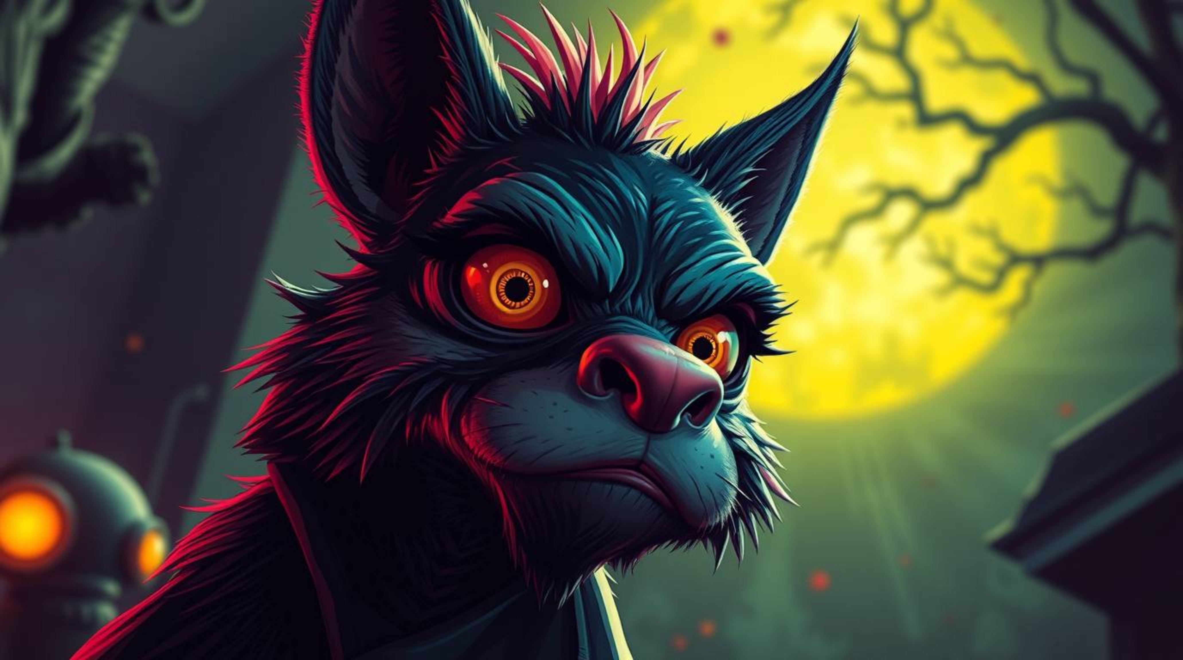Experience a unique animation style blending bright, vibrant colors with an eerie, creepy atmosphere.  A sarcastic animal sid