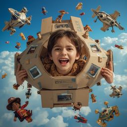 A captivating image in the style of Pixar, showcasing a stylish boy with radiant eyes, hysterically laughing in zero gravity.