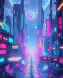 A captivating futuristic sci-fi illustration depicts a bioluminescent city engulfed in a glitch effect.  Flickering lights, b
