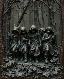 Discover a captivating artwork depicting a group of friends with unique powers exploring a mystical forest.  Rendered in a st