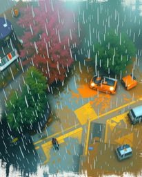 A captivating collection of imagery showcasing scenes ranging from a wet rainy environment depicted in loose painterly stroke