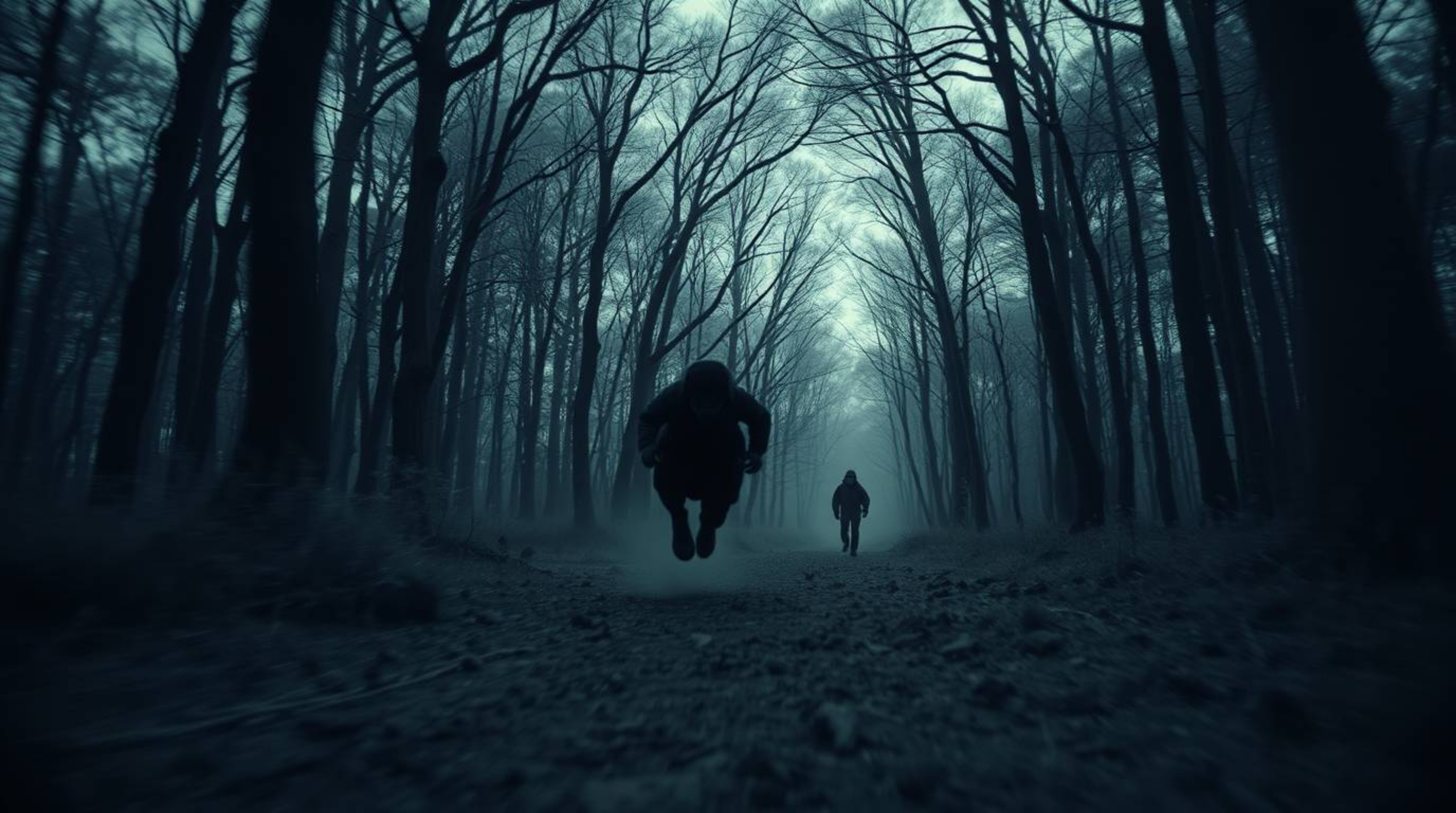 Experience a captivating chase scene set in a surreal, looping forest.  Rendered in infrared tones, the scene boasts high con