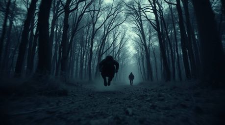 Experience a captivating chase scene set in a surreal, looping forest.  Rendered in infrared tones, the scene boasts high con