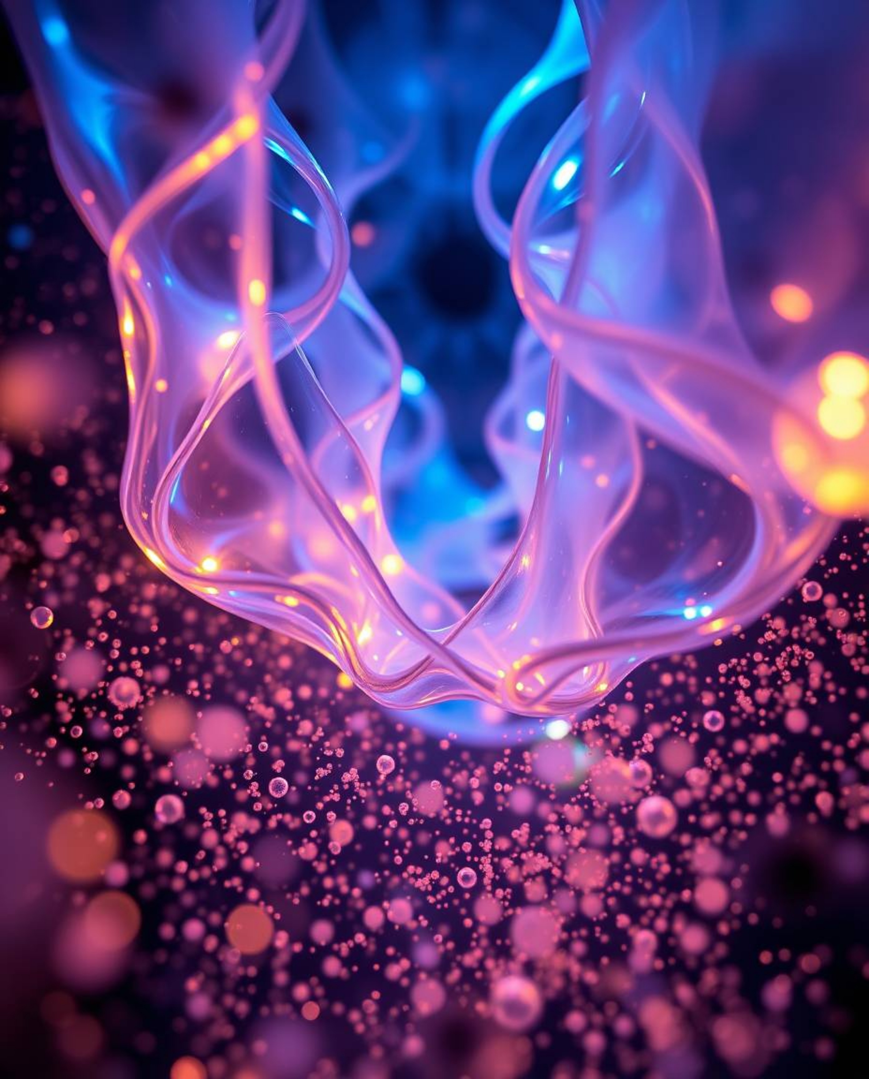 Immerse yourself in captivating light art photography featuring glassy, fluid 3D shapes in dynamic motion, all encircled by g
