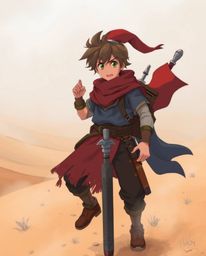 Immerse yourself in a captivating Isekai anime-style illustration featuring a Disney-esque hero embarking on a thrilling dese