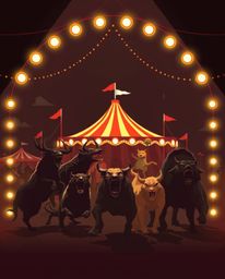 A captivating scene unfolds, depicting a carnival shockingly overrun by wild animals. The composition leverages a modern flat