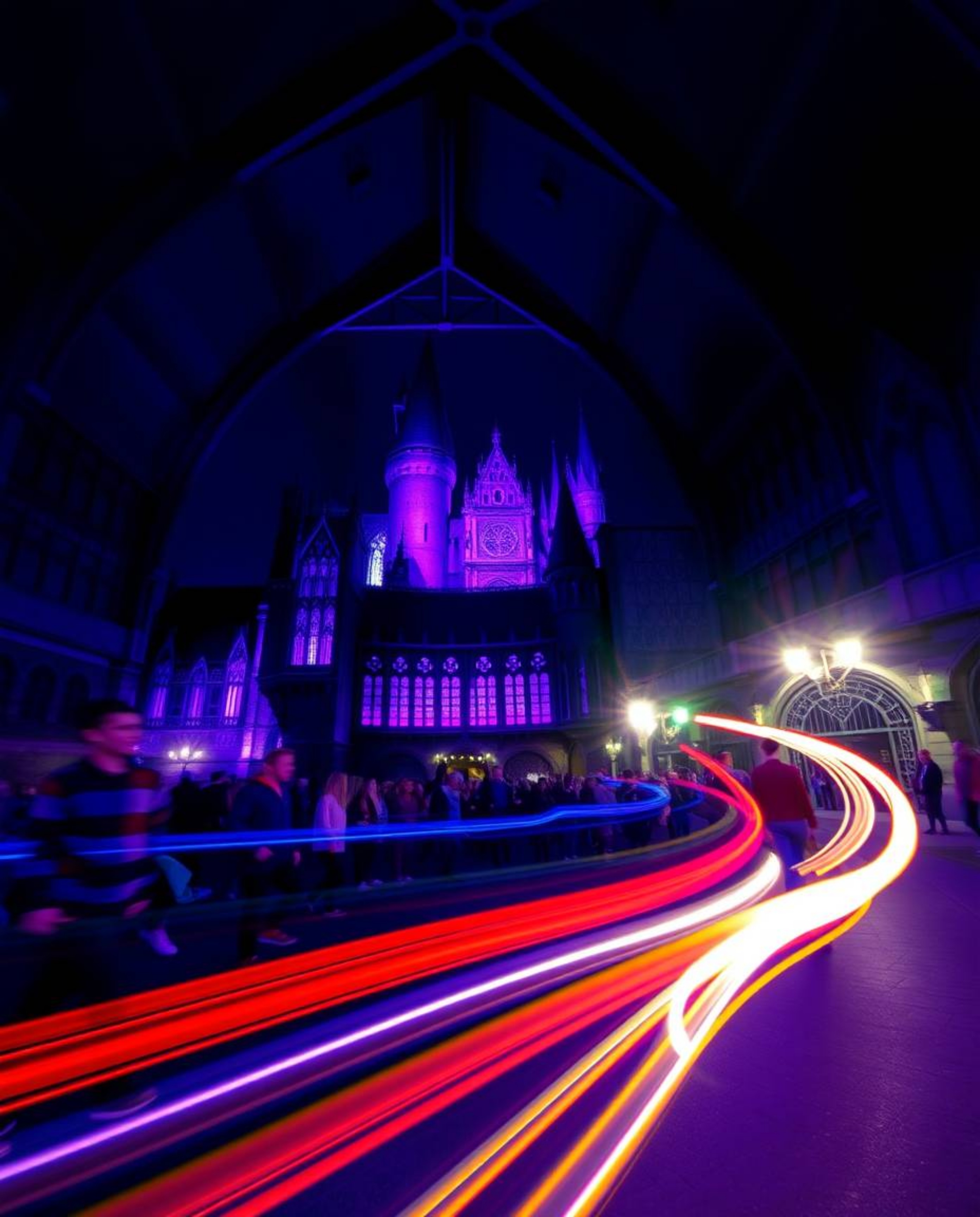 Explore a magical school teeming with young wizards, captured through the art of long exposure photography. Vivid purples and