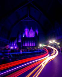 Explore a magical school teeming with young wizards, captured through the art of long exposure photography. Vivid purples and