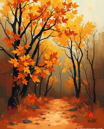 Discover charming abstract art pieces in a classic oil painting style. Featuring warm autumnal colors, rich textures, visible
