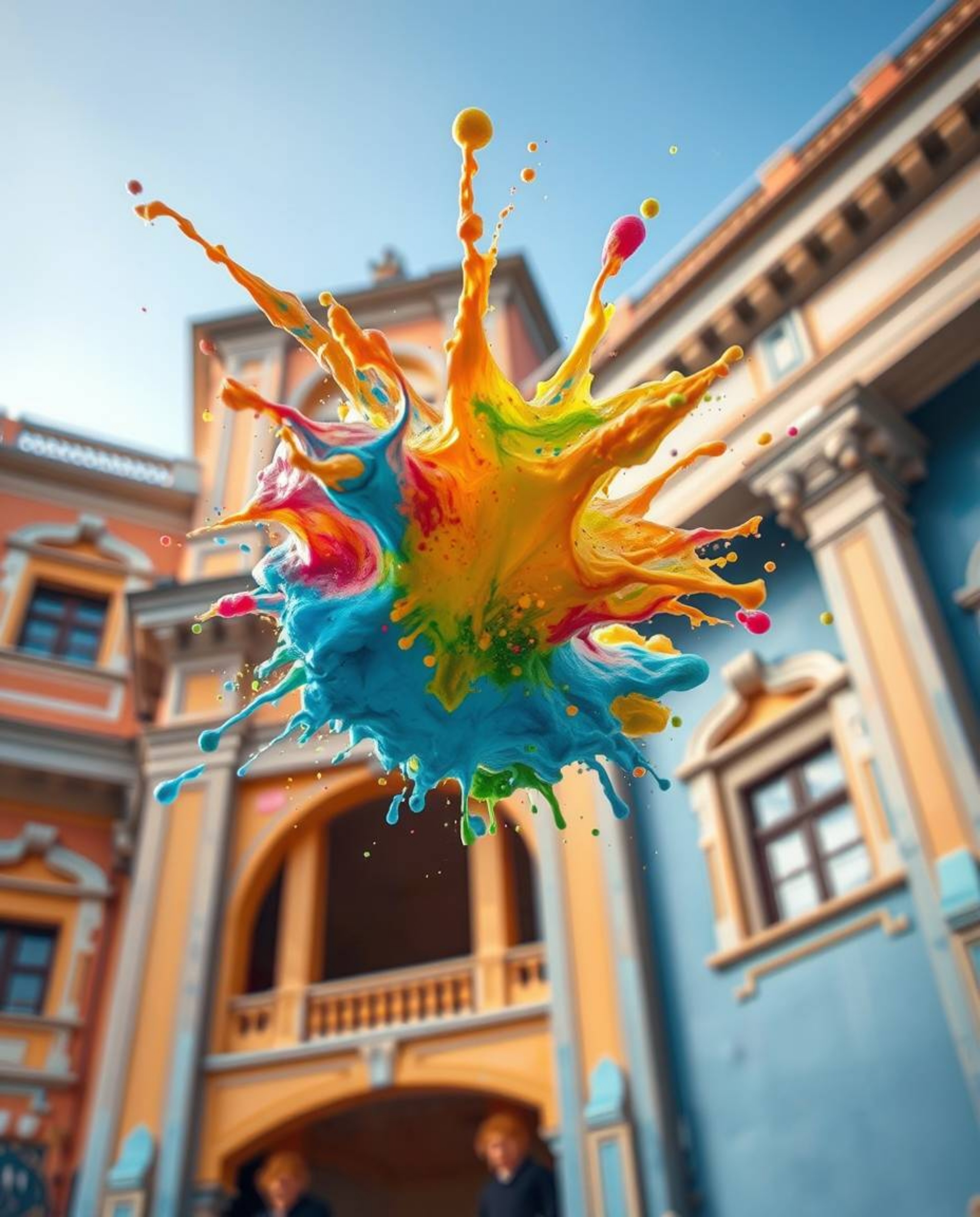 Experience the stunning beauty of a colorful paint splash frozen in mid-air through high-speed photography. This collection s