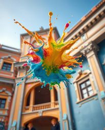Experience the stunning beauty of a colorful paint splash frozen in mid-air through high-speed photography. This collection s