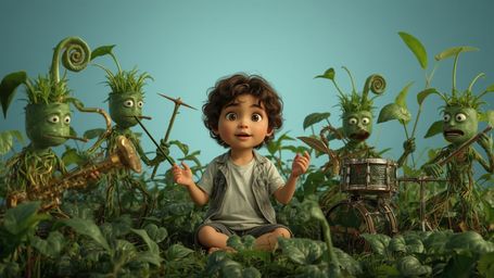In a highly detailed, high-resolution stock photo, a homeschooled genius reminiscent of a Pixar character enthusiastically co