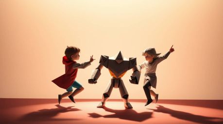Witness an epic battle between three superpowered children wielding intricate origami techniques and a formidable geometric r