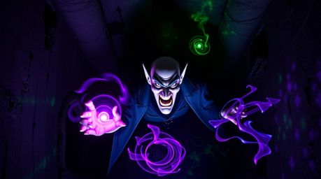 An overhead shot showcases a creative light art piece depicting a classic Disney villain. The villain, with sharp features a
